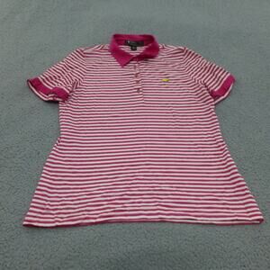 Magnolia Lane Masters Shirt Womens Medium Polo Striped Pink Golf Pima Cotton